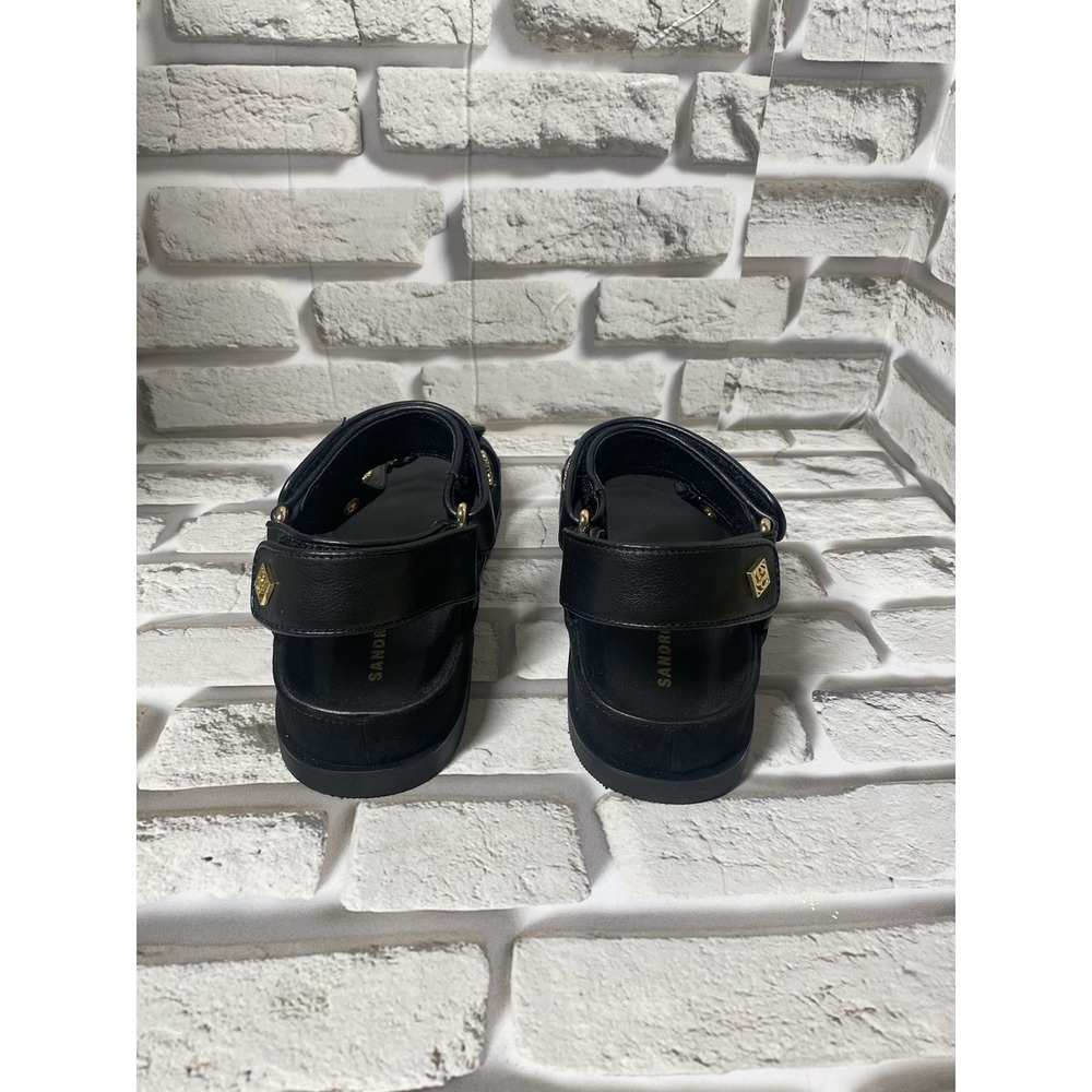 Sandro Rhinestone Hook-and-Loop Sandals‎ Black Leather Women's Size 6 - Picture 5 of 9